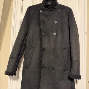 GUESS Men’s Faux-Shearling Overcoat Medium Solid Black